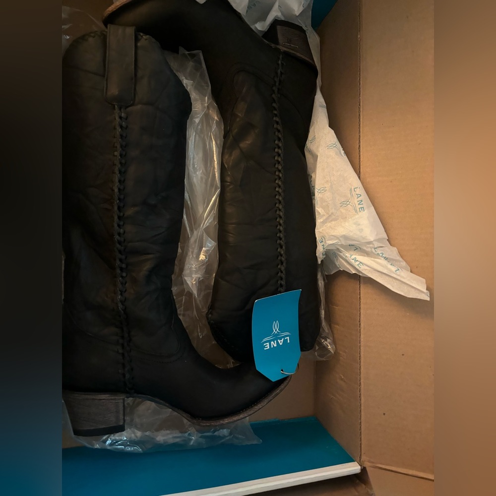 NEW Lane PLAIN JANE Cowgirl Western Boots 9.5 Black Leather